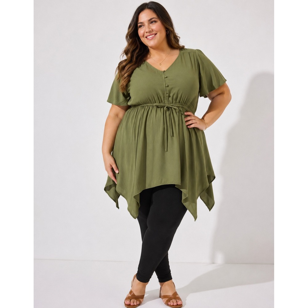 NWT Torrid Babydoll Challis Sharkbite Flutter Sleeve Top Green Plus Size 2 2X - Picture 16 of 16